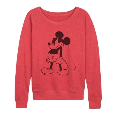 Женская рубашка с рисунком Mad Stand Mickey, легкая французская махровая рубашка с широким вырезом и длинным рукавом, красная