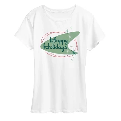 Женская футболка с коротким рукавом в стиле ретро Happy Holidays с графическим рисунком белого цвета
