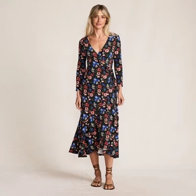 Женское платье Lands End на запах, хлопок и модал, многоцветное