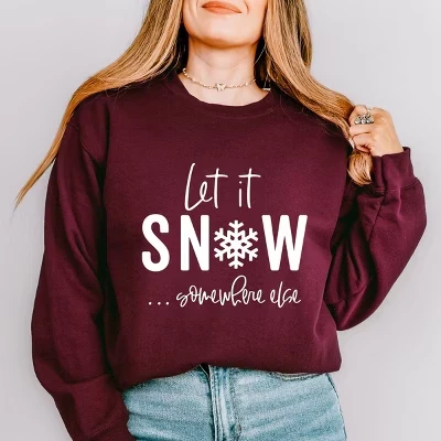 Женская толстовка с рисунком Let It Snow Somewhere Else темно-бордового цвета