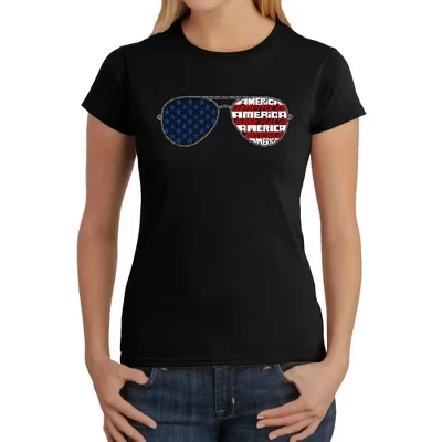 Солнцезащитные очки Americana - Женская футболка Word Art черного цвета