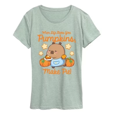 Женская футболка CapyFun «Life Gives Pumpkins», морской меланж
