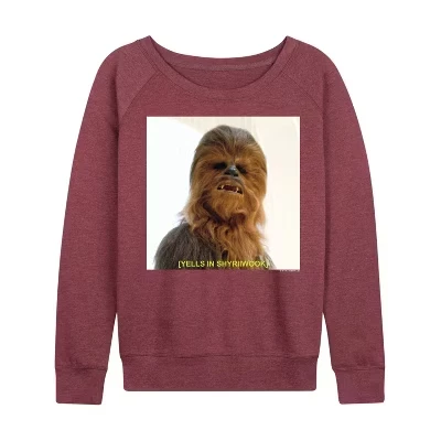 Women's -  - Chewbacca Subtitled Lightweight French Terry Wide Neck Long Sleeve Graphic Shirt heather maroon