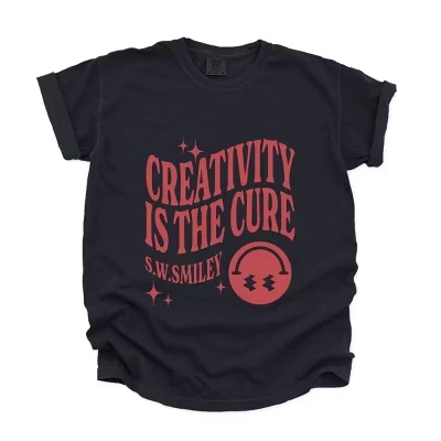 S.W.Smiley Creativity Is The Cure - Женская одежда, окрашенная в черный цвет футболка с графическим рисунком