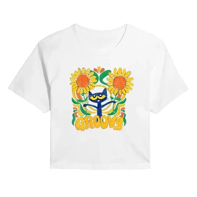 Женская короткая футболка Pete the Cat Groovy Frame, белая