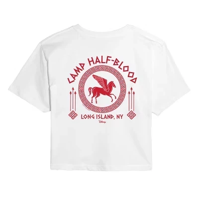Женская укороченная футболка с рисунком Camp Half Blood белого цвета