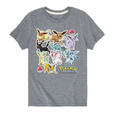 Футболка с короткими рукавами и графическими наклейками Eevee Evolution для мальчиков с изображением покемонов heather grey