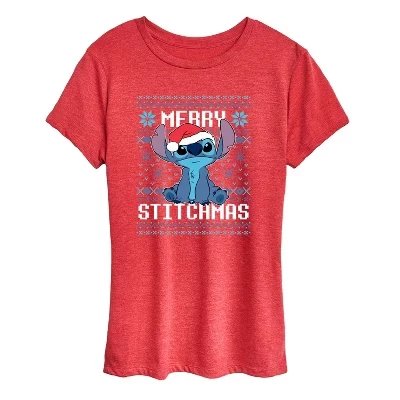 Женская футболка с коротким рукавом и рисунком Merry Stitchmas Christmas, красная