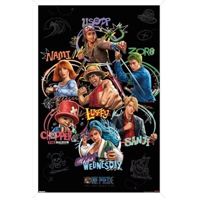 Netflix One Piece: Сезон 2 (2026) - Белый настенный плакат в сетчатой раме с изображением соломенной шляпы