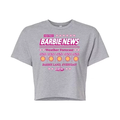 Женская укороченная футболка Barbie «Land New Weather Forecast», серая