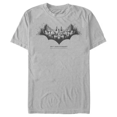 Мужская футболка в форме летучей мыши Batman Gotham Skyline серебристого цвета