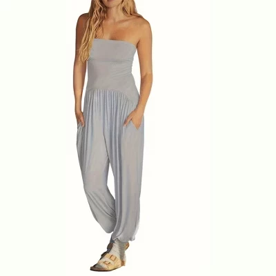 Женские повседневные комбинезоны Onesie свободного кроя с открытыми плечами и открытой спиной, летние мешковатые длинные брюки, комбинезоны с карманами