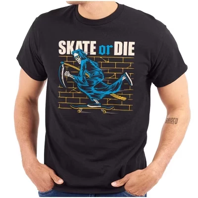 Крутая футболка с графическим рисунком Skeleton Reaper Skate or Die для мужчин или женщин черного цвета