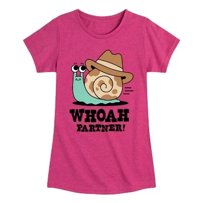 Футболка для девочек Instant Message Snail Cowboy, фуксия меланж