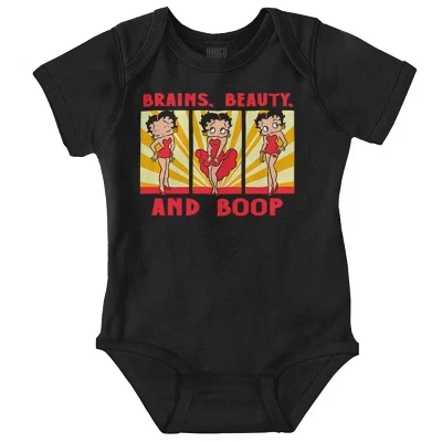Betty Boop Brains Beauty Забавное милое детское боди-джемпер для девочек лицензионного черного цвета
