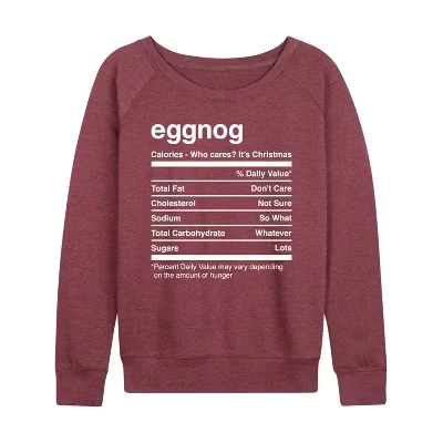 Женская рубашка Eggnog Nutrition Christmas, легкая французская махровая рубашка с широким вырезом и длинным рукавом, с графическим рисунком, вересково-бордовый