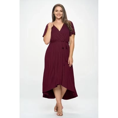 Женское платье WEST K Womens Georgia Plus размера плюс с развевающимися рукавами и высоким низким подолом бордо