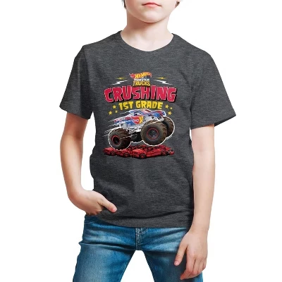 Детская футболка Hot Wheels Crushing 1st Grade, темно-серый меланж