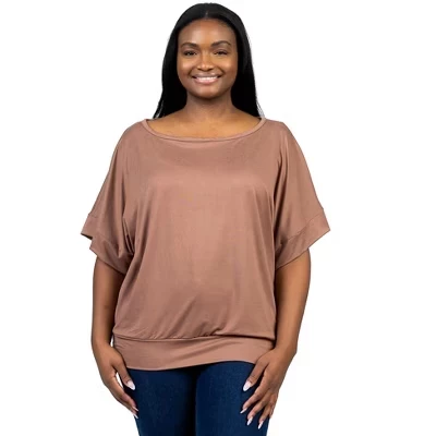 Плюс Свободный топ Dolman с коротким рукавом - ™ коричневый