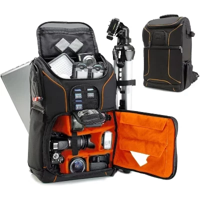 Camera Backpack for Photographers – with Laptop Slot, Rain Cover & Tripod Holder, Durable Photography Bag orange