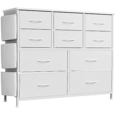 Высокий комод SunnyFurn 10 ящиков с тканевыми коробками, белый