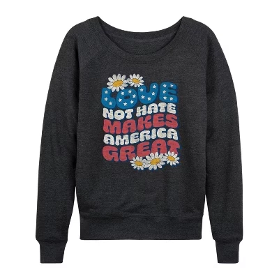 Женская рубашка Love Not Hate Makes America Great Легкая французская махровая рубашка с широким вырезом и длинным рукавом с графическим рисунком heather charcoal
