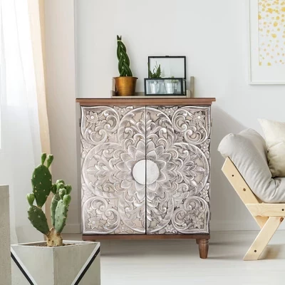 Буфет Captiva Designs с цветочной резьбой, серебристый