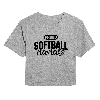 Женская укороченная футболка Instant Message Proud Softball Mama, серый меланж