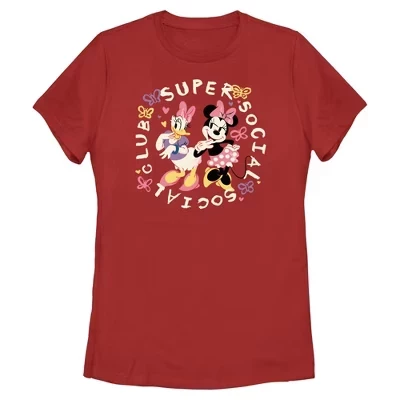 Женская футболка Super Social Club с Микки и друзьями, Минни и Дейзи, красная