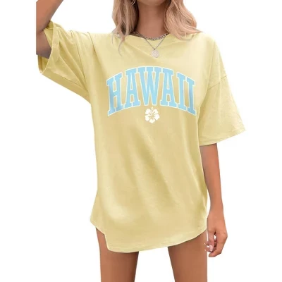 Женские гавайские тропические футболки с цветочным рисунком Oversize Summer Tee Top светло-желтого цвета