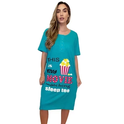Ночная рубашка с коротким рукавом Sleep Dress для женщин, пижамы бирюзового цвета - movie sleep