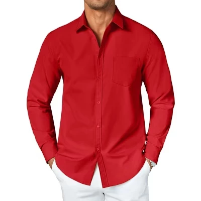 Men's Button Down Long Sleeve Shirt Casual Untucked Dress Shirt Regular Fit Wedding Shirts red