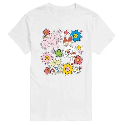 Мужская футболка с короткими рукавами и весенними наклейками Pokémon - Pokémon Spring Stickers, белая