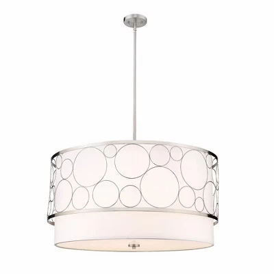 Подвесной светильник Kendall 5-Light - Современный дизайн барабана, с регулируемой яркостью, с сухим освещением, шириной 32 дюйма, Стальная конструкция серебристого цвета