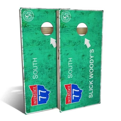 Набор досок Cornhole для автомагистралей штата Огайо | Включает в себя (2) доски, (8) сумки и дополнительные аксессуары, а также чехол и подсветку