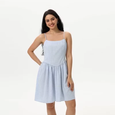 Женское мини-платье без рукавов с открытой спиной - ™ Blue Gingham