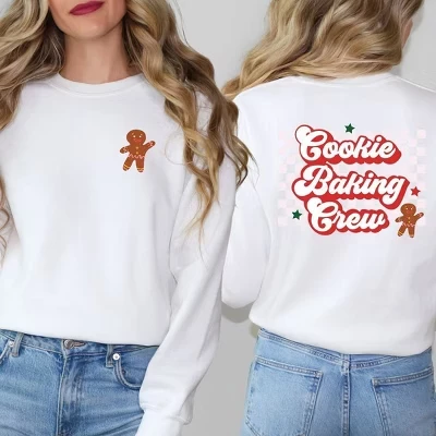 Женская толстовка с рисунком Cookie Baking Crew в клетку спереди и сзади белого цвета