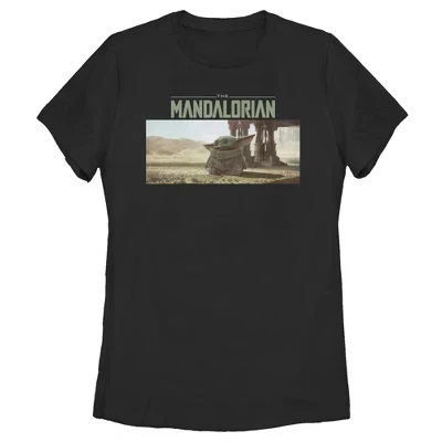 Женская футболка The Mandalorian The Child Desert Walking, черная