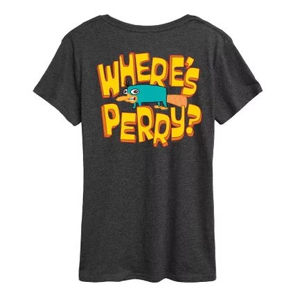 Женская футболка Phineas and Ferb Where's Perry, серая