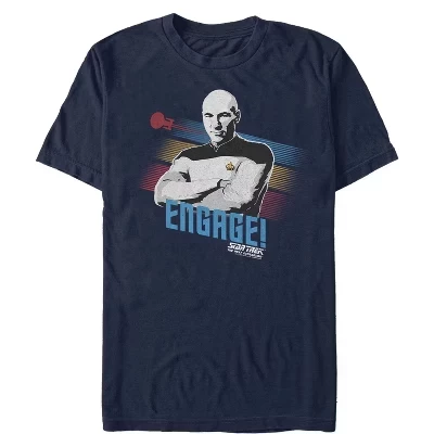 Мужская футболка Captain Picard следующего поколения Color Streak Engage синего цвета.