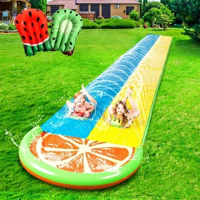 Двухполосная водная горка Splash Slip длиной 22,5 фута, водные горки на открытом воздухе с 2 надувными досками и разбрызгивателями, летняя игрушка для детей и взрослых, фрукты