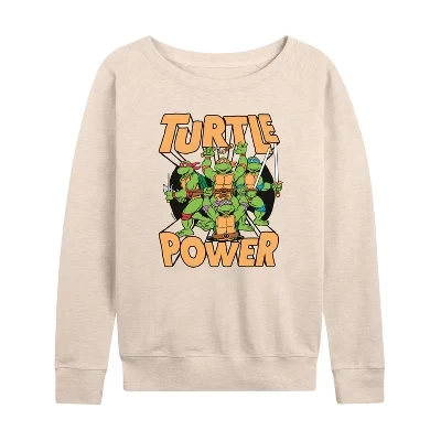 Женская легкая французская махровая рубашка Turtle Power с широким вырезом и длинным рукавом с графическим рисунком.