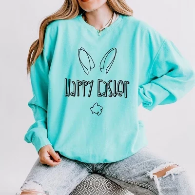 Женская легкая одежда, окрашенная в графический цвет толстовка Happy Easter chalkymint
