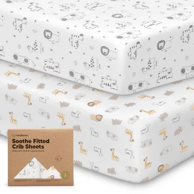 простыни для детской кроватки 2pk Soothe, нейтральные, органические, подходят для стандартного детского матраса keasafari размером 52x28 см