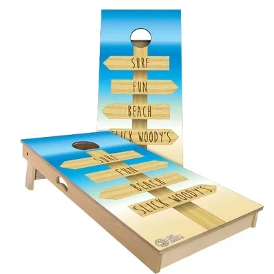 Набор досок с пляжными знаками и стрелками Cornhole Board | Включает в себя (2) доски, (8) Сумки и дополнительные аксессуары, а также чехол и подсветку