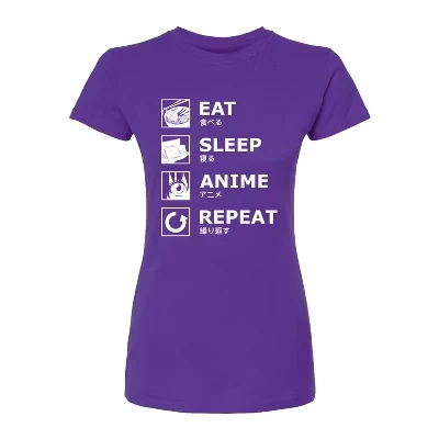Женская футболка Instant Message Eat Sleep Anime, фиолетовая