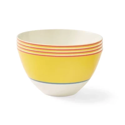 Kit Kemp Bowl, 6-дюймовая миска Calypso, набор из 4 предметов, Изготовлена из фарфора, безопасна для мытья в посудомоечной машине и микроволновой печи, Яркая посуда Идеально подходит для летнего желтого цвета.