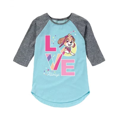Футболка для девочек - Paw Patrol - Skye Love Always с рисунком реглана-хвоста светло-голубого цвета