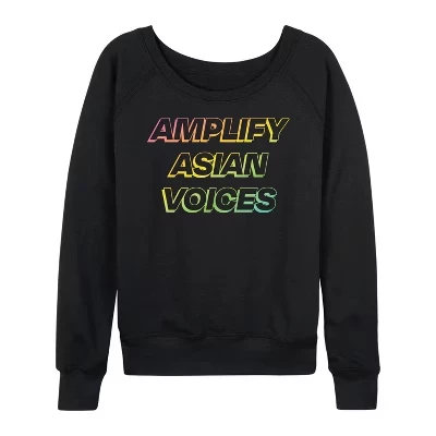 Женская рубашка Amplify Asian Voices из легкого французского махрового материала с широким вырезом и длинным рукавом, черная с графическим рисунком.