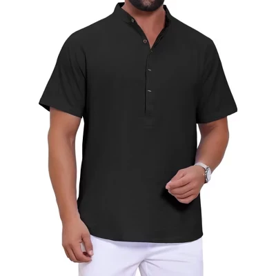 Мужская рубашка Henley INSPIRE CHIC льняная, черная